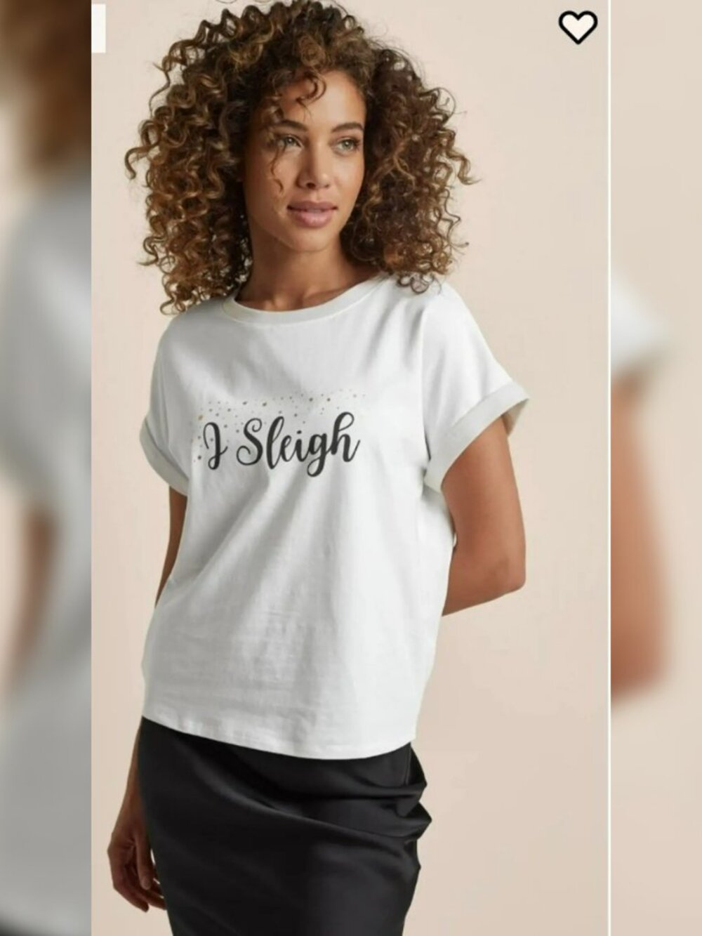 VENUS Ladies "I SLEIGH" Tee White Graphic Print Short Sleeve Size S